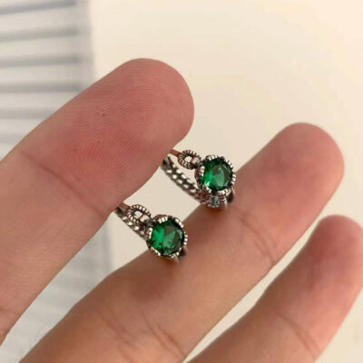 Chất Liệu Bạc 925 Độc Đáo Retro Đính Đá Zircon Dây Chuyền Tai Khóa Bông Tai Ngọc Lục Bảo Thiết Kế Hốc Ánh Sáng Sang Trọng Cao Cấp Cảm Giác 9673L