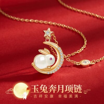 Hetian thỏ ngọc vòng cổ nữ mới sinh năm thỏ ngọc ánh sáng mặt dây chuyền sang trọng thích hợp thỏ mặt trăng xương đòn dây chuyền