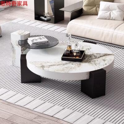 Ý tối giản bàn cà phê bằng đá cẩm thạch phòng khách kích thước nhà ánh sáng sang trọng kết hợp tròn thiết kế tiên tiến phong cách mới