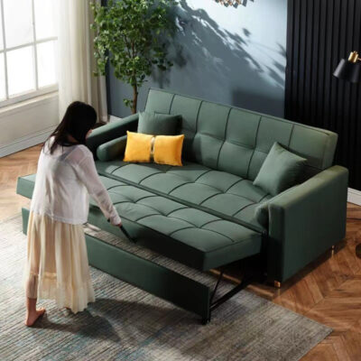 Giường Sofa đa năng căn hộ nhỏ phòng khách ba người gấp lưới đa năng có thể thu vào màu đỏ phong cách Bắc Âu vải công nghệ gió