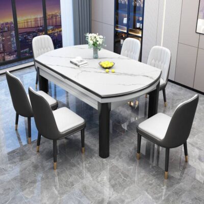 Bộ bàn ghế ăn bằng đá sang trọng tối giản hiện đại kết hợp kính thiên văn gấp với bếp từ gia đình bàn ăn gỗ nguyên khối cỡ nhỏ