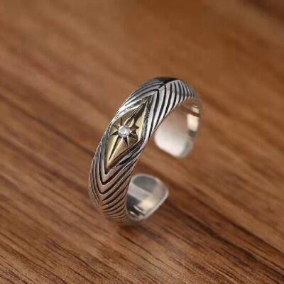 Pha Lê Kim Cương Retro Mở Nhẫn Nam Thời Trang Cá Tính Xu Hướng Sọc Nhẫn Đá