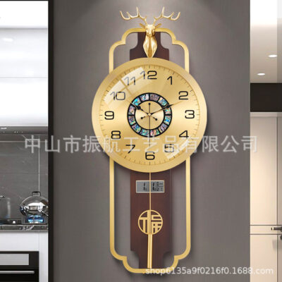 Đồng thau cao cấp mới Đồng hồ thạch anh phong cách Trung Quốc mới Đồng hồ treo tường trang trí phòng khách gia đình lịch vạn niên Đồng hồ khí quyển phong cách Trung Quốc