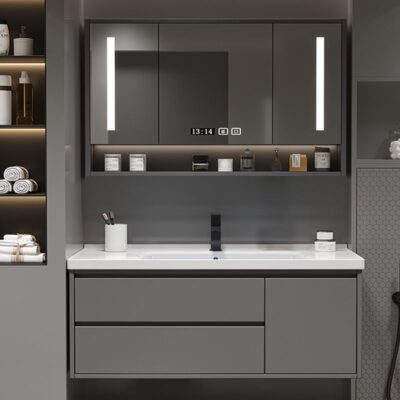 Kết hợp tủ phòng tắm tích hợp chậu gốm tối giản hiện đại 2023 kết hợp tủ chậu rửa phòng tắm màu đỏ lưới mới