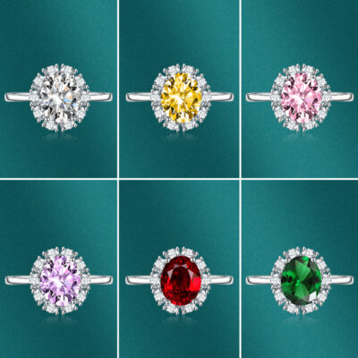 Nhẫn ruby hình bầu dục mới của châu Âu và Mỹ nhẫn pha lê xanh bốn móng kho báu nhiều màu trực tiếp cung cấp thương mại điện tử xuyên biên giới