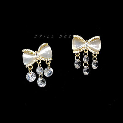 Siêu Sáng Zircon Tinh Tế Đá Thắt Nơ Bông Tai Bạc 925 Thời Trang Bông Tai Tua Ngắn Bông Tai Cao Cấp