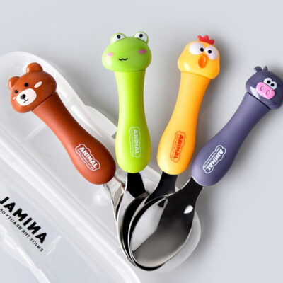 Trẻ Em Cho Bé Thép Không Gỉ 304 Hộ Gia Đình Bộ Đồ Ăn Di Động Sáng Tạo Hoạt Hình Dễ Thương Cho Bé Thìa Ăn