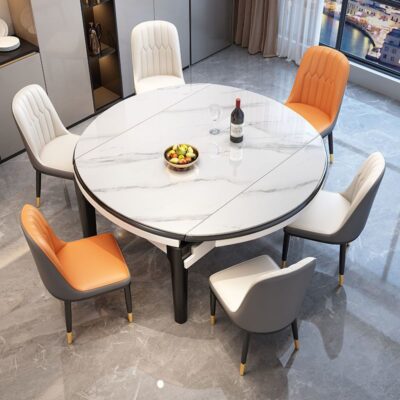 Bàn ăn gỗ nguyên khối bằng đá phiến sáng tròn đơn giản hiện đại kết hợp bàn ghế kính thiên văn hộ gia đình bàn cỡ nhỏ bàn ăn gấp