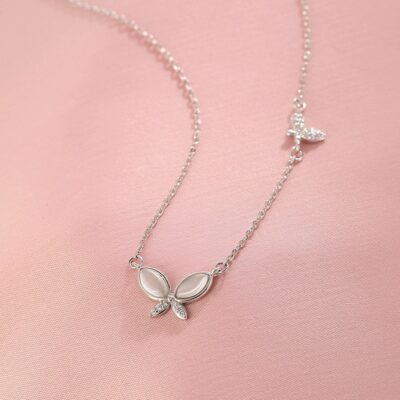 Tiki bạc 925 nhỏ tươi dễ thương vòng cổ bướm opal ngọt ngào nữ tính dây chuyền xương quai xanh thiết kế thích hợp