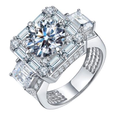 Độc đoán nhẫn 5 cara giả nhẫn kim cương moissanite cao cấp sang trọng nhẫn kim cương lớn nhẫn cưới mạ bạch kim nhẫn vuông