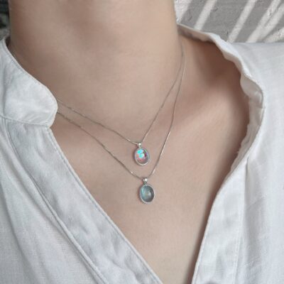 Vòng cổ bằng bạc 925 moonstone aquamarine vòng cổ cảm giác cao cấp của phụ nữ thích hợp chuỗi xương rắn chuỗi xương đòn chuỗi sản phẩm mới tất cả các trận đấu đồ trang sức