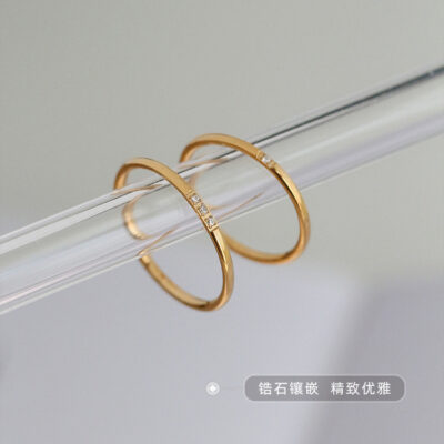 Nhẫn vàng nữ ins phong cách Đẹp sang trọng thiết kế thích hợp cảm giác dòng mỏng viên kim cương nhỏ tinh tế ngón trỏ đốt ngón tay nhẫn bán buôn