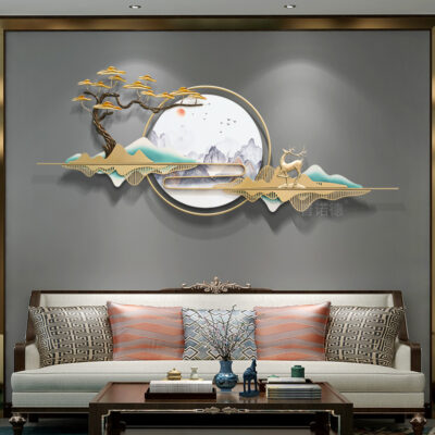 Nền trang trí phòng khách tường trang trí tường bằng sắt rèn trang trí tường mới của Trung Quốc phong cách đơn giản ba chiều trang trí tường phòng ngủ mặt dây chuyền kim loại