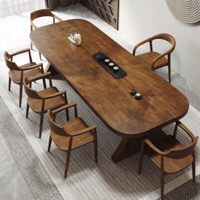 Bàn trà gỗ nguyên khối kiểu Trung Quốc mới đầy đủ bộ bàn trà màu óc chó đơn giản văn phòng quán trà tiếp tân bàn trà kung fu