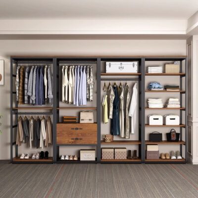 Kệ để đồ tủ quần áo lắp ráp mở đa chức năng 2 lớp mở giá treo áo phòng ngủ sàn treo