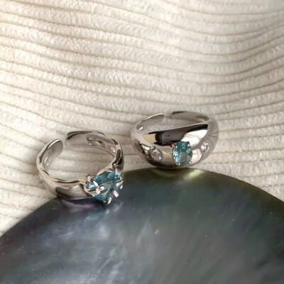 Đẹp Sang Trọng Thích Hợp Màu Xanh Da Trời Nhẫn Đính Đá Zircon Thời Trang Nữ Phù Hợp Với Bánh Mì Tình Yêu Mở Vòng Nhẫn Đá Quý Mới 2023