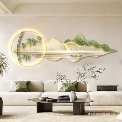 Bức tranh trang trí phòng khách không khí tối giản hiện đại 2023 bức tranh đèn LED mới với bức tranh tường nền sofa