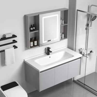 Phòng tắm hiện đại tối giản dày không gian nhôm tủ phòng tắm gốm tích hợp lưu vực kết hợp tấm đá chậu rửa chậu rửa