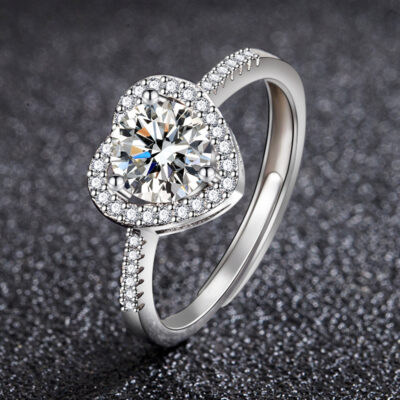 Douyin Kuaishou thời trang nhẫn đính đá Zircon vẻ đẹp ngọt ngào hình trái tim rỗng nhẫn một carat giả moissanite nhẫn tình yêu