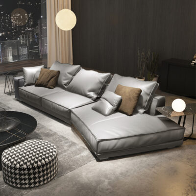 Phòng khách Phật Sơn kiểu Ý Budapest vải mờ Ghế sofa hình đặc biệt Ghế sofa da bò lớp trên quy mô lớn