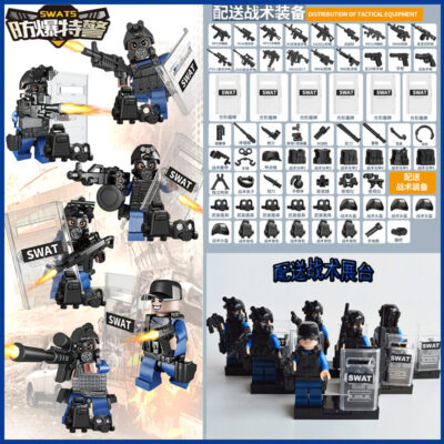 Tương thích với các khối xây dựng LEGO SWAT minifigure quân đội lực lượng đặc biệt chống khủng bố thế hệ đồ chơi búp bê cậu bé cảnh sát
