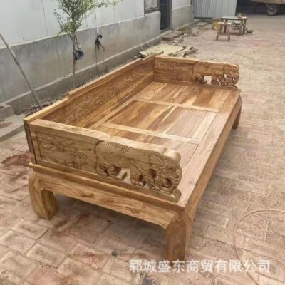 Giường đơn La Hán cây du cũ phía Bắc hoàn toàn bằng gỗ nguyên khối hiện đại mới phong cách Trung Quốc Giường đơn lớn chất liệu gỗ cây du Giường sofa Zen giường ngồi