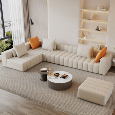 Wabi Sabi Sofa Phong Cách Phòng Khách Đơn Giản Hiện Đại Màu Kem Phong Cách Ý Tối Giản Phím Đàn Piano Da Thẳng Sofa Nghệ Thuật