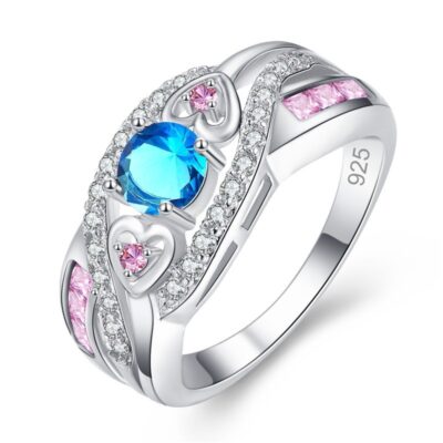 Huajie wish Nhẫn sapphire đá quý khảm cầu vồng bán chạy nhất Châu Âu và Hoa Kỳ Nhẫn nữ zirconia phong cách nóng bỏng xuyên biên giới