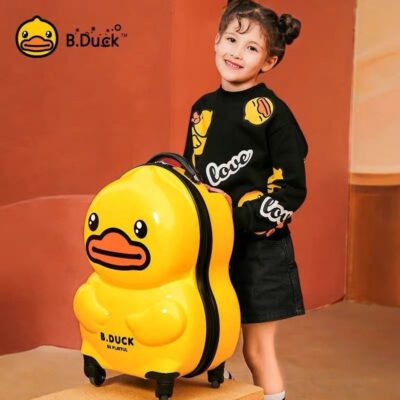 [Doanh số 10.000 mỗi ngày] Xe đẩy trẻ em vịt nhỏ màu vàng Vali bánh xe đa năng Vali ba chiều hoạt hình 18 inch