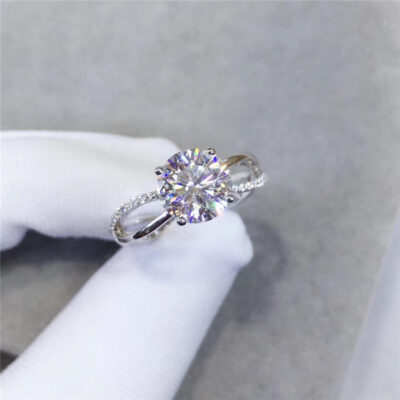 Nhẫn Moissanite thời trang nữ phù hợp với khí chất vi khảm bốn móng nhẫn D màu FL rõ ràng Nhẫn Moissanite