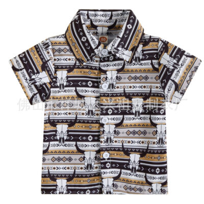 Áo sơ mi ngắn tay in bốn màu phong cách mới mùa hè cho bé trai