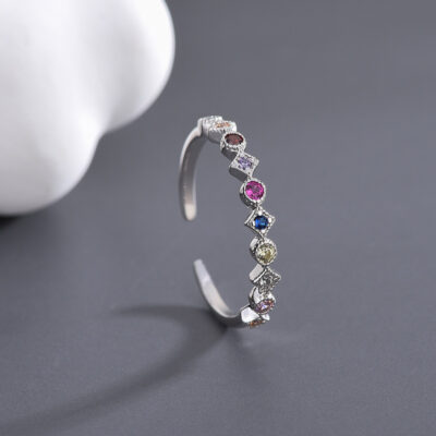 Châu Âu và Mỹ không đều hình học mở nhẫn bạc 925 tính khí nhẫn bạch kim màu kim cương full set nhẫn nữ