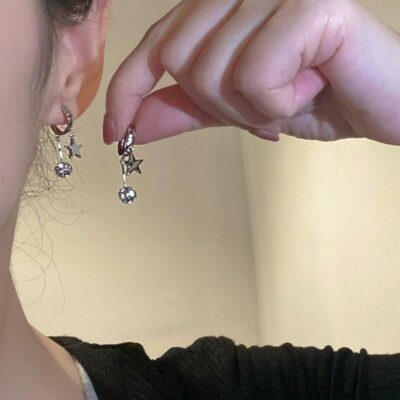2023 Mới Đêm Đầy Sao Siêu Bling Đá Bạc Bóng Nhỏ Ngôi Sao Mặt Dây Chuyền Bông Tai Siêu Cổ Tích Xu Hướng Bông Tai