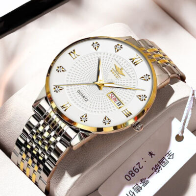 Đồng hồ nam BWOQI/BWOQI mặt số lớn siêu mỏng, đồng hồ đeo tay thạch anh lịch kép chống nước cho nam một thế hệ