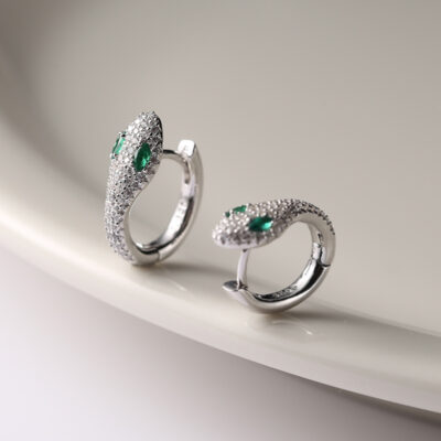 Bông tai hình con rắn mắt xanh s925 toàn thân bằng bạc sterling thiết kế cảm giác bông tai nữ nhìn bông tai gió lạnh Seiko 8431X