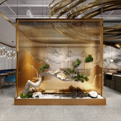 Trang trí vách ngăn bằng thép không gỉ biệt thự kiểu Trung Quốc mới sảnh khách sạn vách ngăn văn phòng hiên