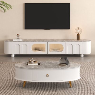 Gỗ nguyên khối đá phiến tủ Tivi bàn cà phê kết hợp hiện đại tối giản ánh sáng sang trọng sàn phòng khách nhà căn hộ nhỏ tủ TV
