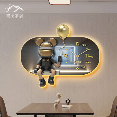 Bức tranh trang trí nhà hàng gấu bạo lực với đồng hồ treo tranh ánh sáng sang trọng cao cấp phòng khách sáng tạo đèn tranh phòng ăn bức tranh tường đồng hồ