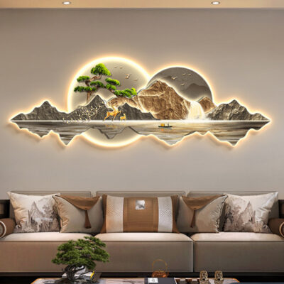 Phong cách Trung Quốc mới chào đón gỗ thông sofa nền tường bức tranh trang trí nước chảy giàu có bức tranh treo phòng tiếp tân phòng trà phòng khách bức tranh đèn tường