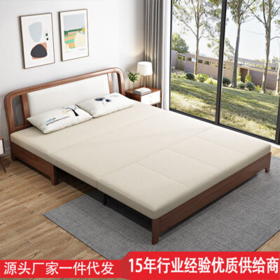 Giường sofa gỗ nguyên khối loại kinh tế đa chức năng có kho lưu trữ căn hộ nhỏ đôi hiện đại, tối giản, giường gấp dạng ống lồng đa năng