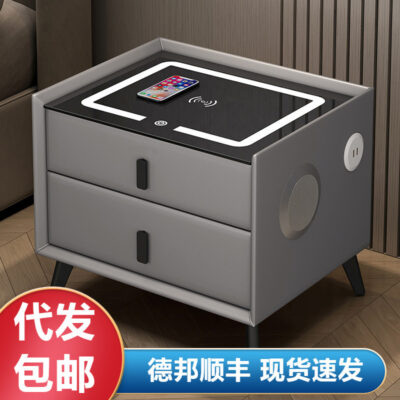 Bàn đầu giường thông minh bằng gỗ nguyên khối phòng ngủ tối giản nhỏ phong cách Ý tối giản internet người nổi tiếng nhà sản xuất tủ đầu giường sạc không dây sáng tạo