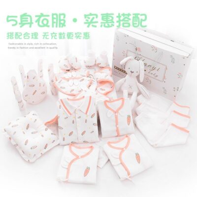 Bộ hộp quà tặng sơ sinh trăng tròn quần áo cotton xuân thu đông đồ sơ sinh cho bé sơ sinh quà tặng