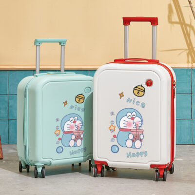 Dễ thương Đôrêmon Vali hộp mật khẩu xe đẩy hộp 18 inch 20 inch nội trú bánh xe du lịch đa năng hộp mật khẩu