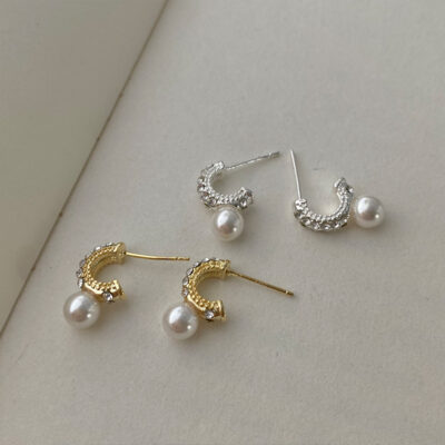 Retro Rhinestone Bông Tai Ngọc Trai Hốc Thiết Kế Thời Trang Cá Tính Tính Khí Đơn Giản Nhẹ Sang Trọng Cao Cấp Bông Tai Nữ