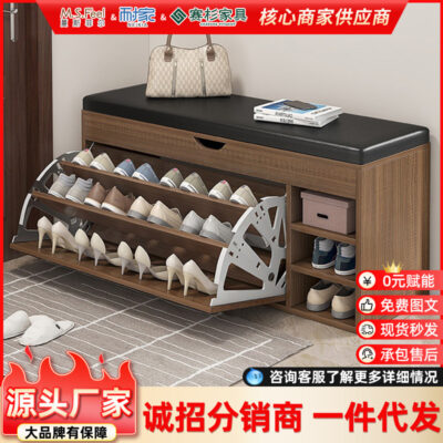 Tủ đựng giày xô siêu mỏng kiểu Bắc Âu, lối vào nhà, thay giày, có thể ngồi, đa chức năng, tủ đựng đồ dung lượng lớn