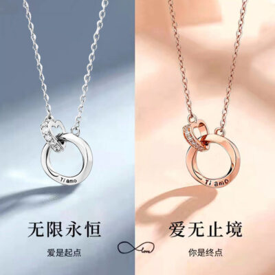 Mobius Love Đôi Nhẫn Đôi Vòng Cổ Hốc Thiết Kế Ánh Sáng Cao Cấp Đính Đá Zircon Sang Trọng Mặt Dây Chuyền Bạn Gái Xương Đòn Dây Chuyền