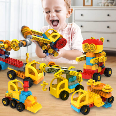 Trẻ Em Luôn Thay Đổi Khối Xây Dựng Ô Tô Bằng Tay Tự Lắp Ráp Kỹ Thuật Xe Hạt Lớn Bánh Cơ Khí Khối Xây Dựng 3-6 Bé Trai Đồ Chơi