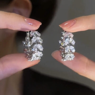 Bông tai lá zircon nhẹ sang trọng tinh tế phù hợp với tất cả Bông tai khí chất siêu flash cao cấp của phụ nữ bông tai lúa mì thiết kế thích hợp