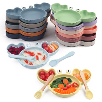 Điểm bé đĩa cho bé thức ăn bổ sung bát thìa bộ đồ ăn trẻ em chia hoạt hình silicone cốc hút bát