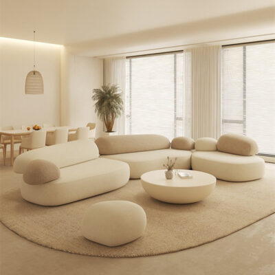 Bắc Âu Kem Sofa Vải Sỏi Hình Internet Người Nổi Tiếng Ins Gió Biệt Thự Nhật Bản Lớn Bằng phẳng Kết Hợp Sofa